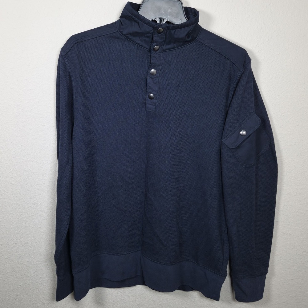 Banana Republic Navy Blue Waffle Knit Snap Mock Neck Pullover Sweatshirt Size L‎